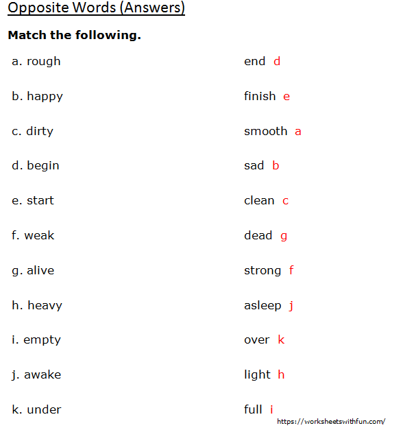 English Class 1 Opposite Words Choose The Correct Opposite Words 